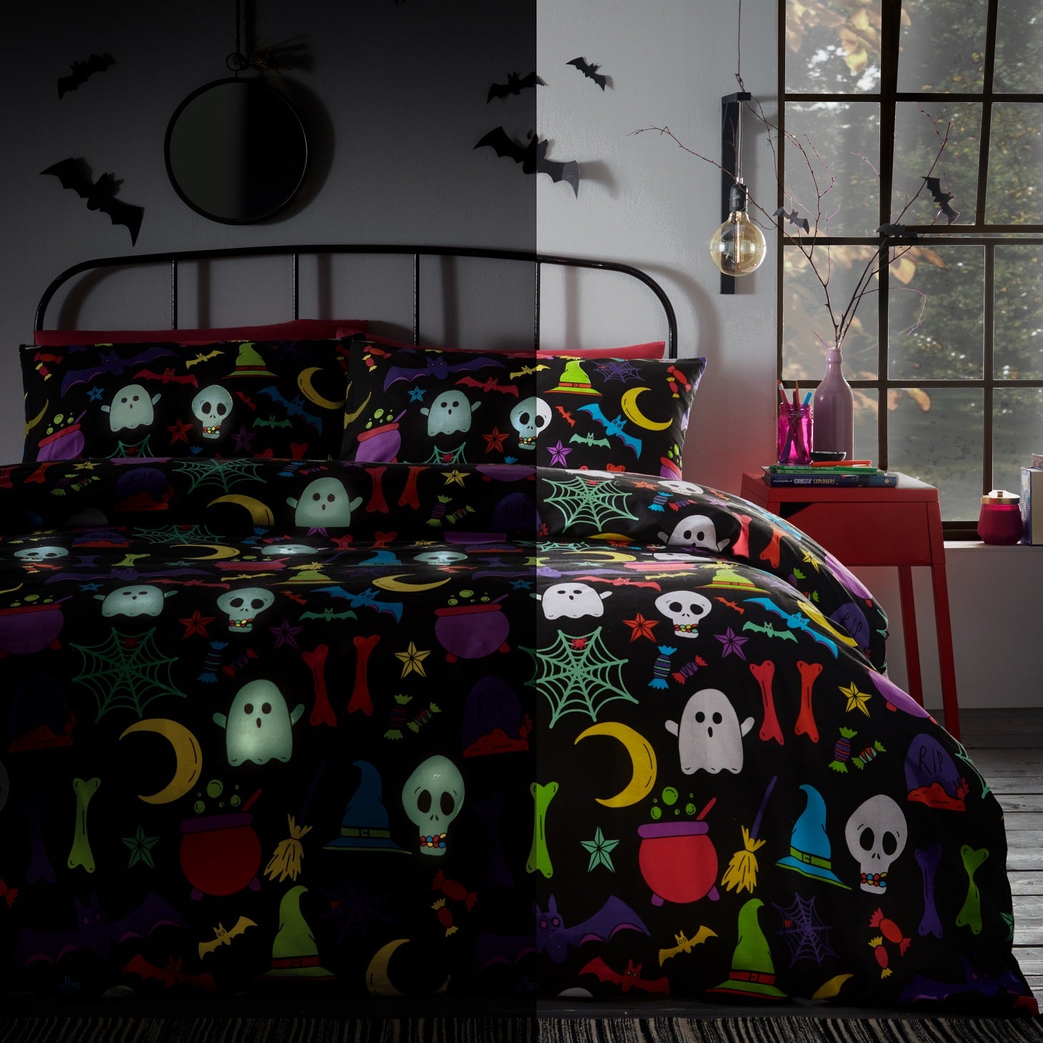 Spooky Ghost Glow In The Dark Halloween Duvet Cover Set, Single