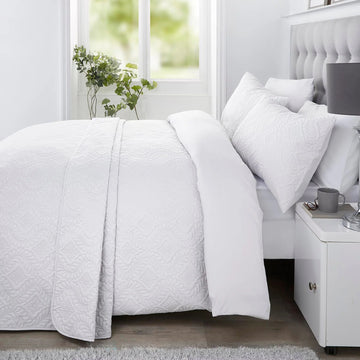 Damask Embroidery Duvet Cover Set, King, White