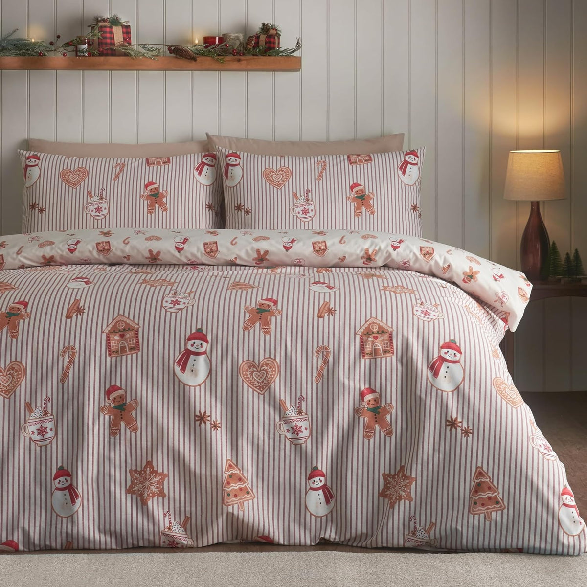 Catherine Lansfield Christmas Gingerbread Man Duvet Cover Set, Double, Natural