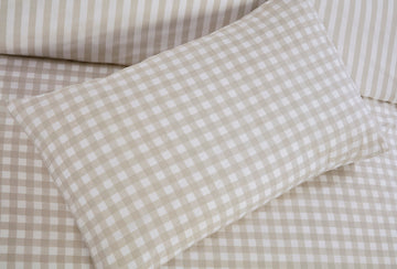 Gingham Check and Striped Duvet Cover Set, Double, Natural