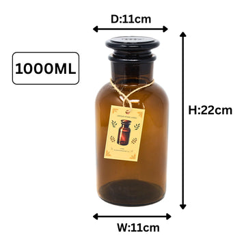 2Pcs 1000ml Amber Glass Apothecary Bottle