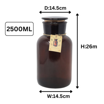 3Pcs 2500ml Amber Glass Apothecary Bottle