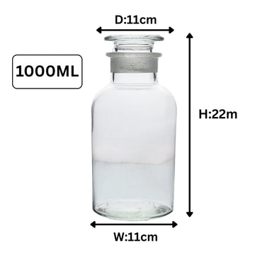3Pcs 1000ml Clear Glass Apothecary Bottle