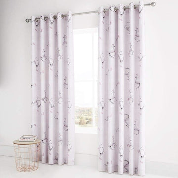 Enchanted Unicorn Lined Curtains Eyelet Ring Top 66x72" Pink
