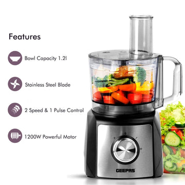 1200W Black Food Processor 2 Speed & Pulse Blender