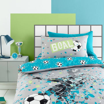 Football Goal Duvet Cover Set, Single, Grey & Blue