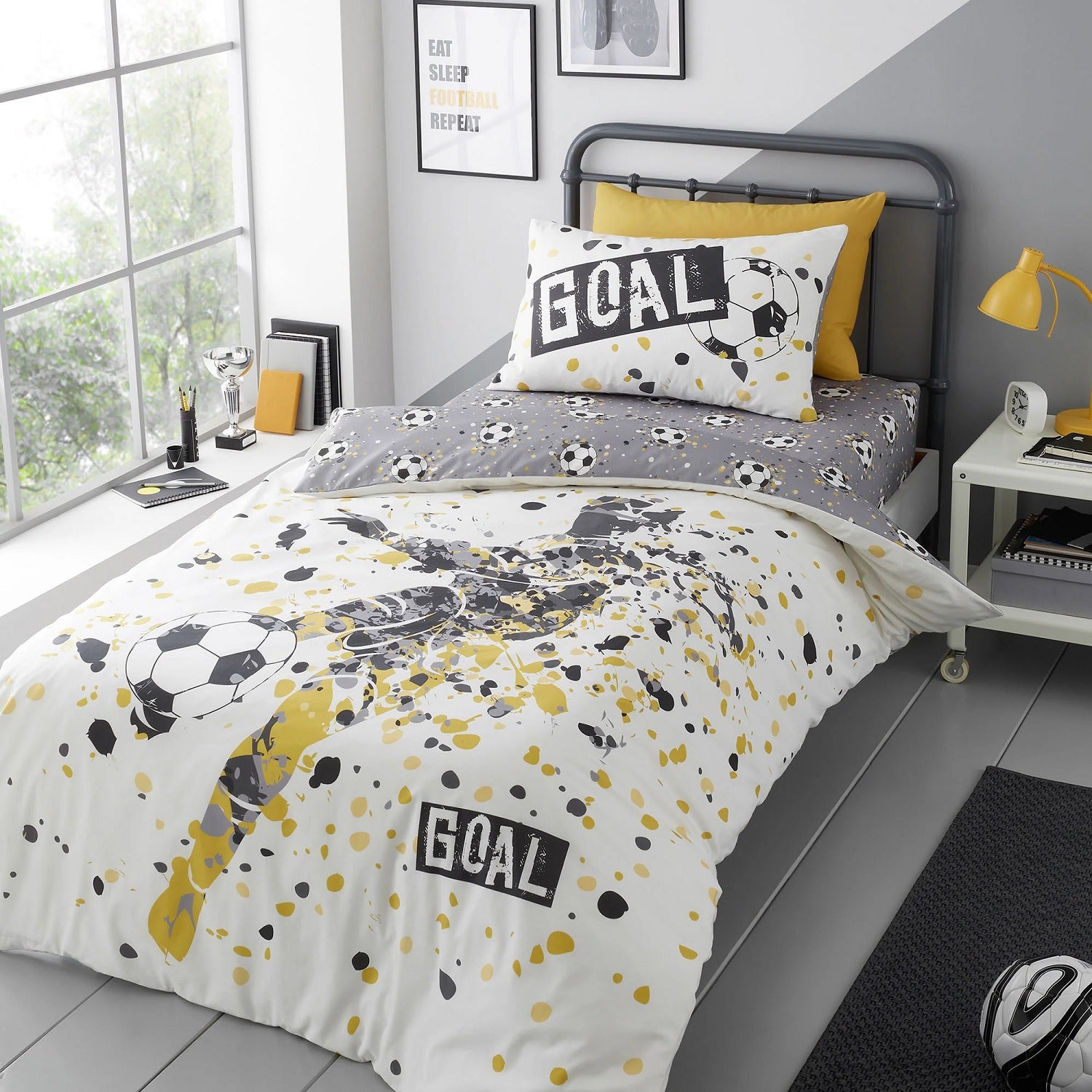 Football Goal Duvet Cover Set, Single, Grey & Gold