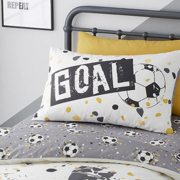 Football Goal Duvet Cover Set, Single, Grey & Gold