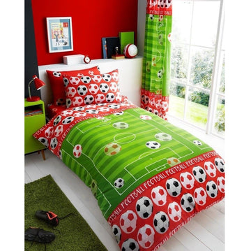 Football Goal Shoot Kids Boys Single Bed Duvet Set Green Red