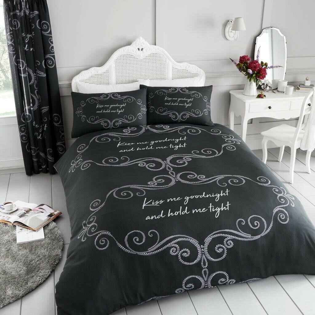 Good Night Kiss Duvet Cover Set, King, Charcoal