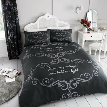 Good Night Kiss Duvet Cover Set, King, Charcoal