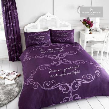 Good Night Kiss Duvet Cover Set, King, Purple