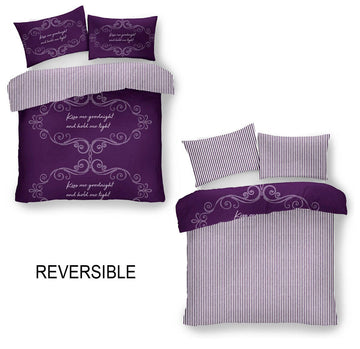 Good Night Kiss Duvet Cover Set, King, Purple