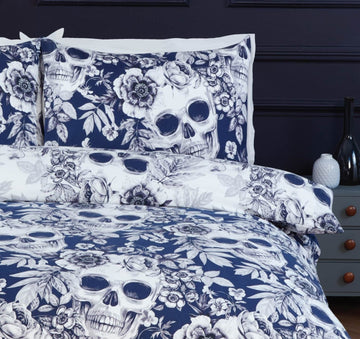Halloween Gothic Skulls Duvet Cover Set, King, Blue