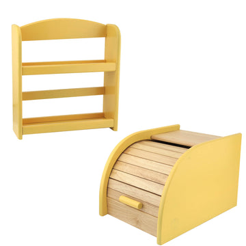 Set Of 2 Yellow Spice Rack Shelf Bread Bin