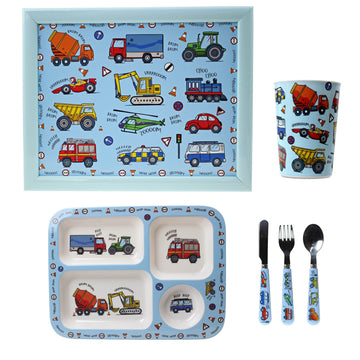 6-pc Blue Laptray Set for Kids - Vehicles