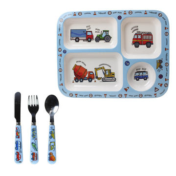 4-pc Blue Serving Set for Kids - Vehicles