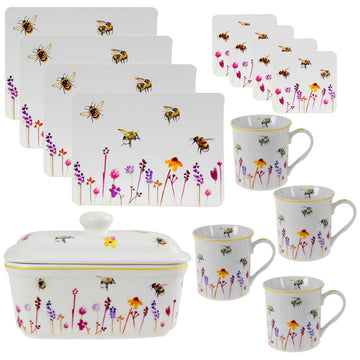 13-pc Bees & Flowers Tableware Set - Floral