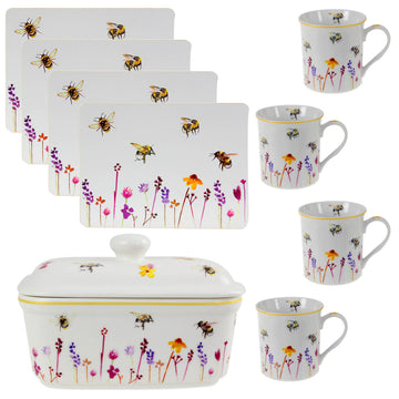 9-pc Bees & Flowers Butter Dish, Mugs & Placemats Set - Floral