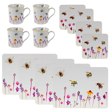 12-pc Bees & Flowers Mugs, Placemats & Coasters - Floral