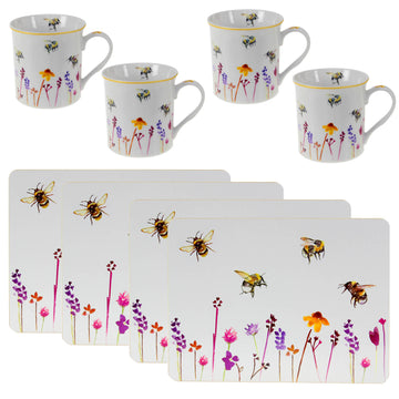 8-pc Bees & Flowers Mugs & Placemats Set - Floral
