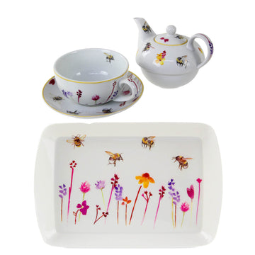2-pc Bees & Flowers Tea for One & Serving Tray Set - Floral