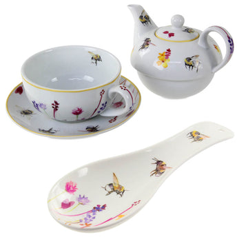 2-pc Bees & Flowers Tea for One & Spoon Rest Set - Floral