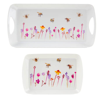 Set of 2 Bees & Flowers Small & Medium Serving Tray - Floral