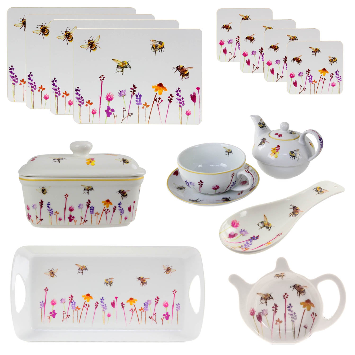 14pcs Bees & Flowers Tableware Set - Floral Design