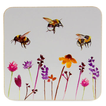5-pc Bees & Flowers Laptray & Coasters Set - Floral