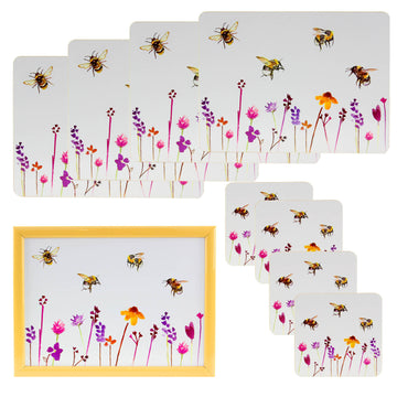 9-pc Bees & Flowers Laptray, Placemat & Coasters Set - Floral