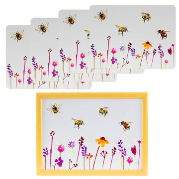 5-pc Bees & Flowers Laptray & Placemats Set - Floral