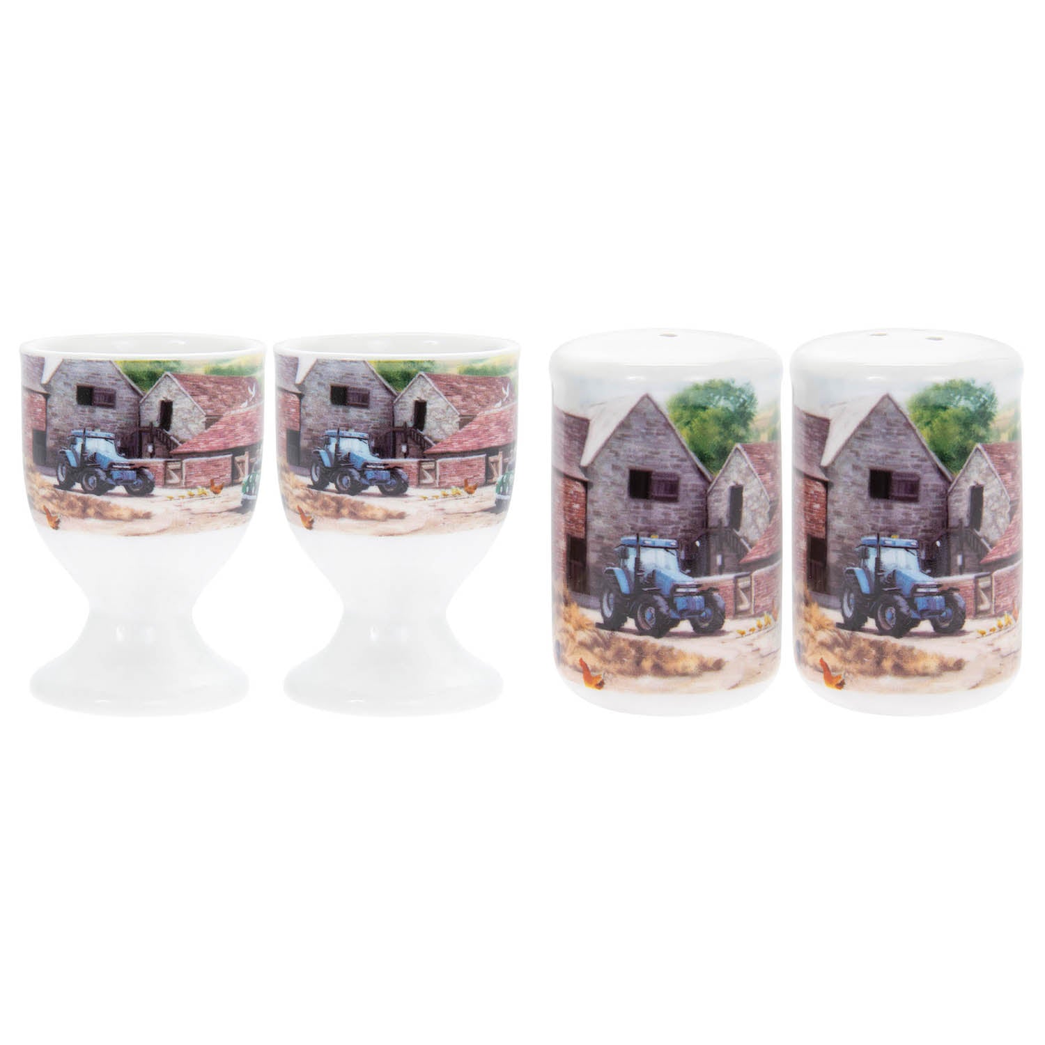 4-pc Farmyard Country  Egg Cup & Salt & Pepper Shaker Set