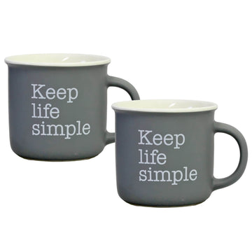 2pcs 350ml Matte Grey Keep Life Simple Text Mugs