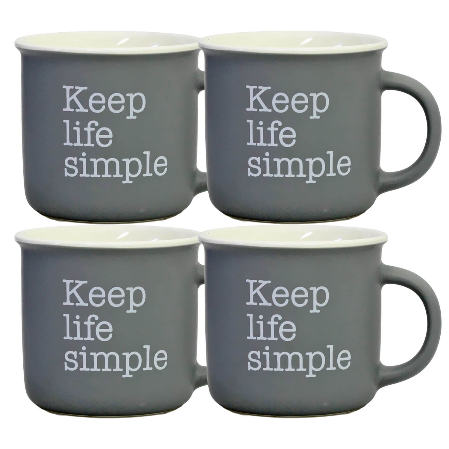 4pcs 350ml Matte Grey Keep Life Simple Text Mugs