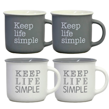 4pcs 350ml Matte Grey White Keep Life Simple Porcelain Mugs