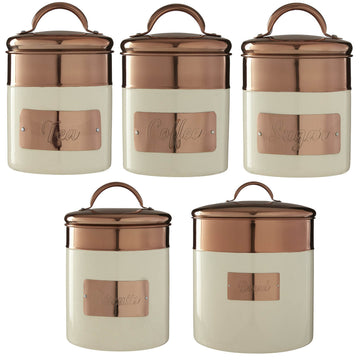 5-pc Copper Tea Coffee Sugar Biscuit & Bread Canisters