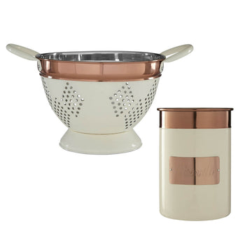 Set Of 2 Copper Cream Strainer Drainer And Utensils Holder