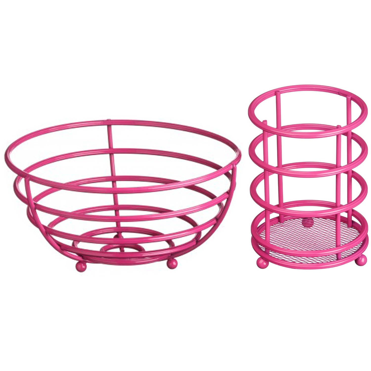 2-pc Helix Pink Metal Utensil Holder & Fruit Bowl