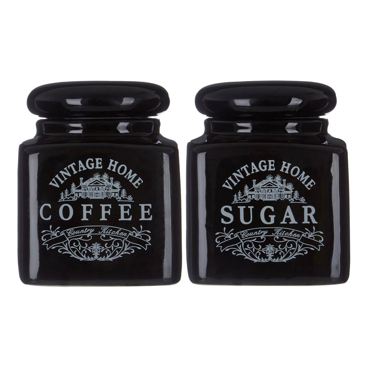 Set Of 2 Black Vintage Coffee & Sugar Jar