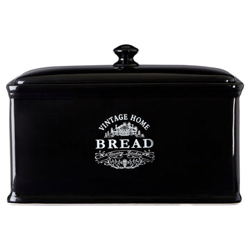 Black Ceramic Vintage Bread Bin And Utensil Holder With Wooden Utensils