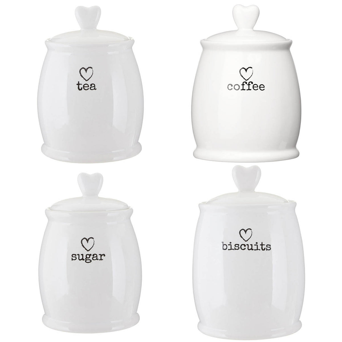 4pcs White Sugar Tea Coffee & Biscuit Storage Jars