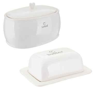 Set Of 2 Charm Bread Crock & Butter Dish