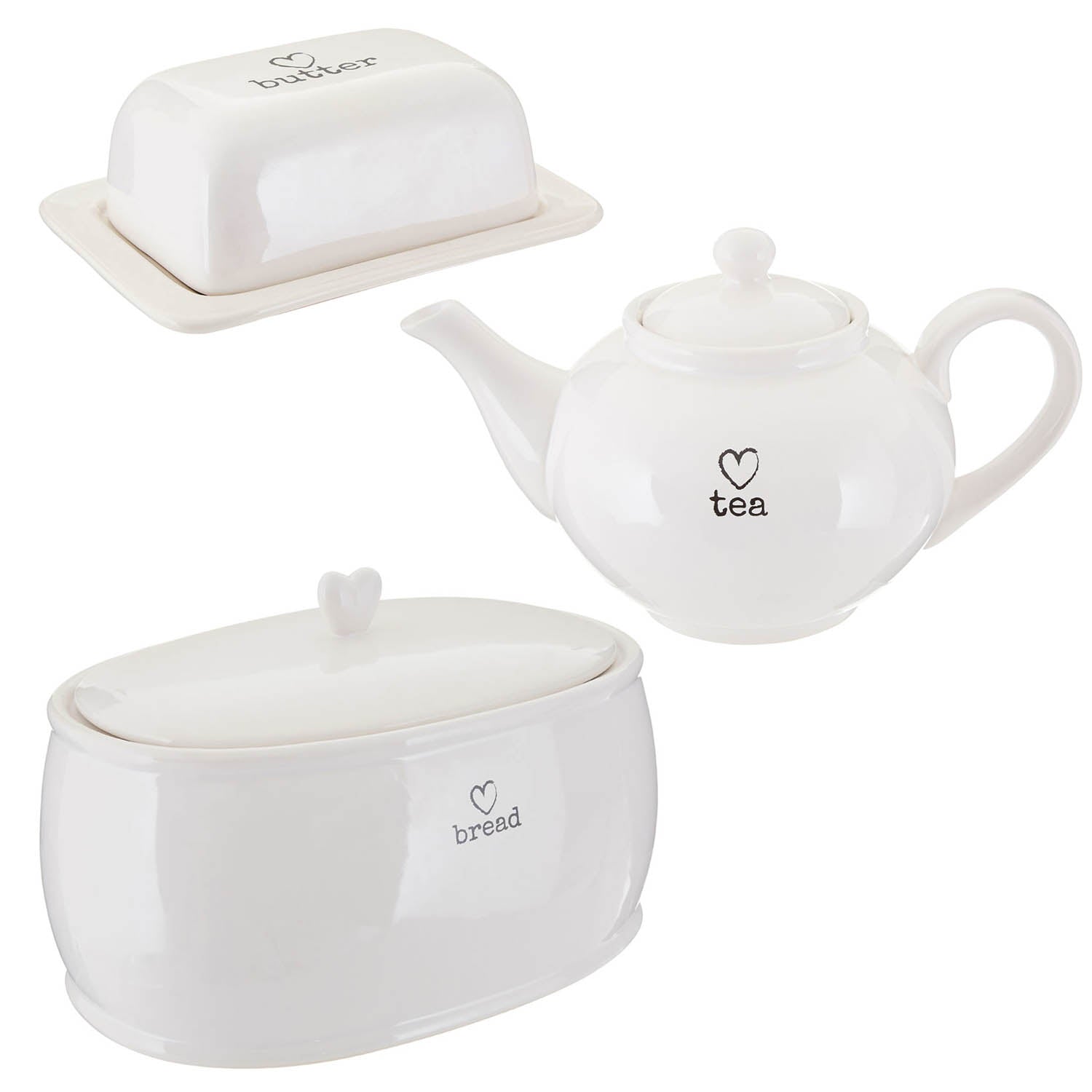 3pcs White  Teapot Bread Crock & Butter Dish Set