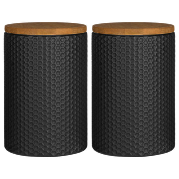 2PCS Dolomite Black Hex Tea Coffee Sugar Canister