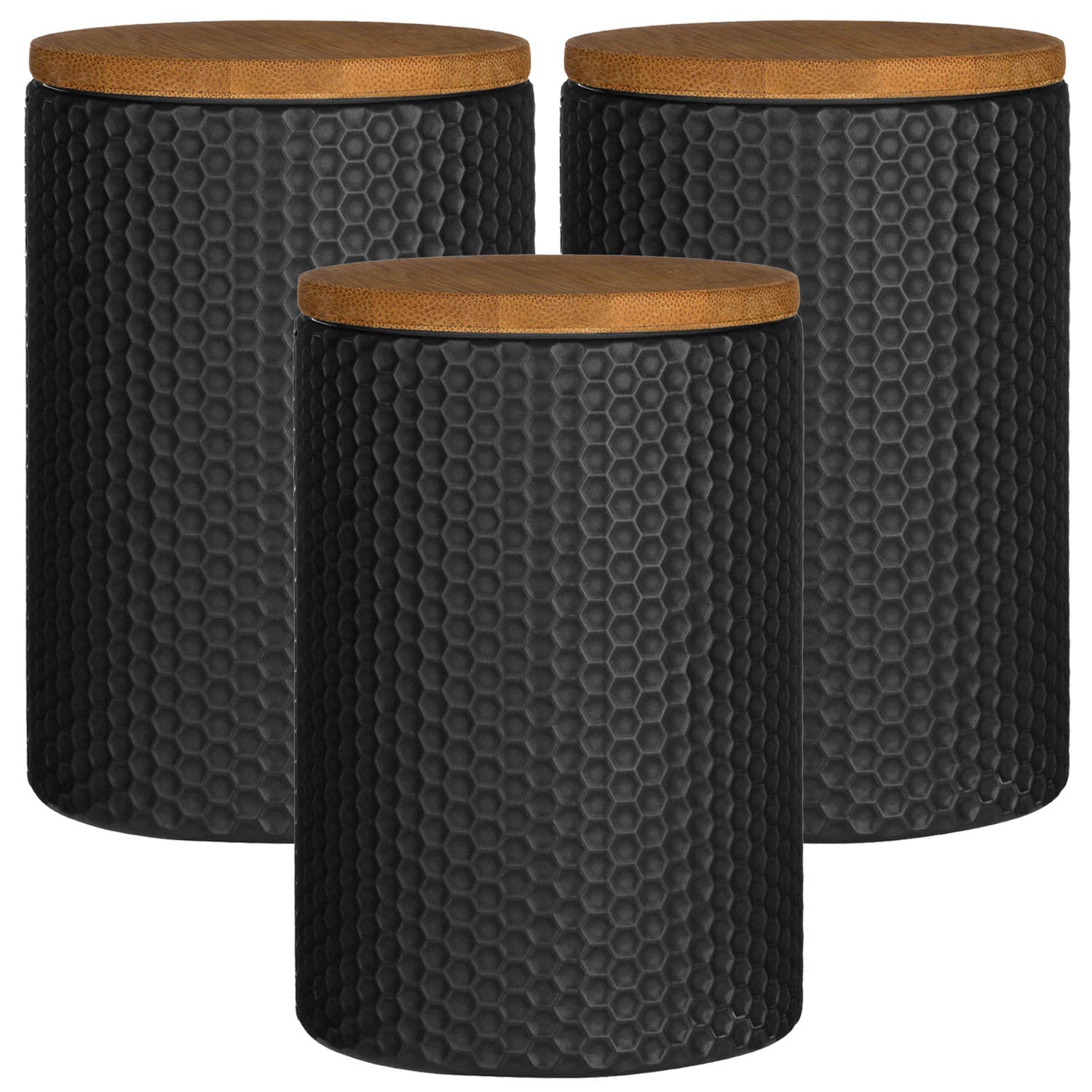 Set of 3 Hex Black Dolomite Tea Coffee Sugar Canister