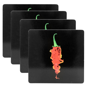 Set of 4 Flaming Chilli Placemat 4 Coasters