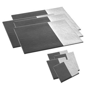 8pc Silver Grey Coasters and Placemats Leather Effect