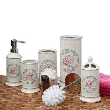 6pcs Floral Rose Pink Belle Stoneware Bathroom Accessories