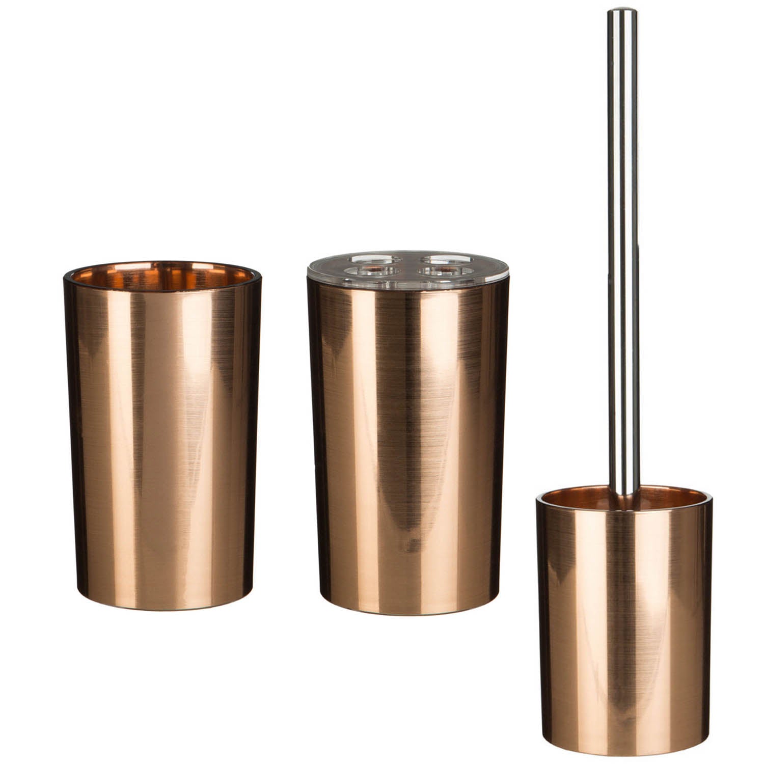 Set Of 3 Shine Rose Gold Holder Toilet Brush